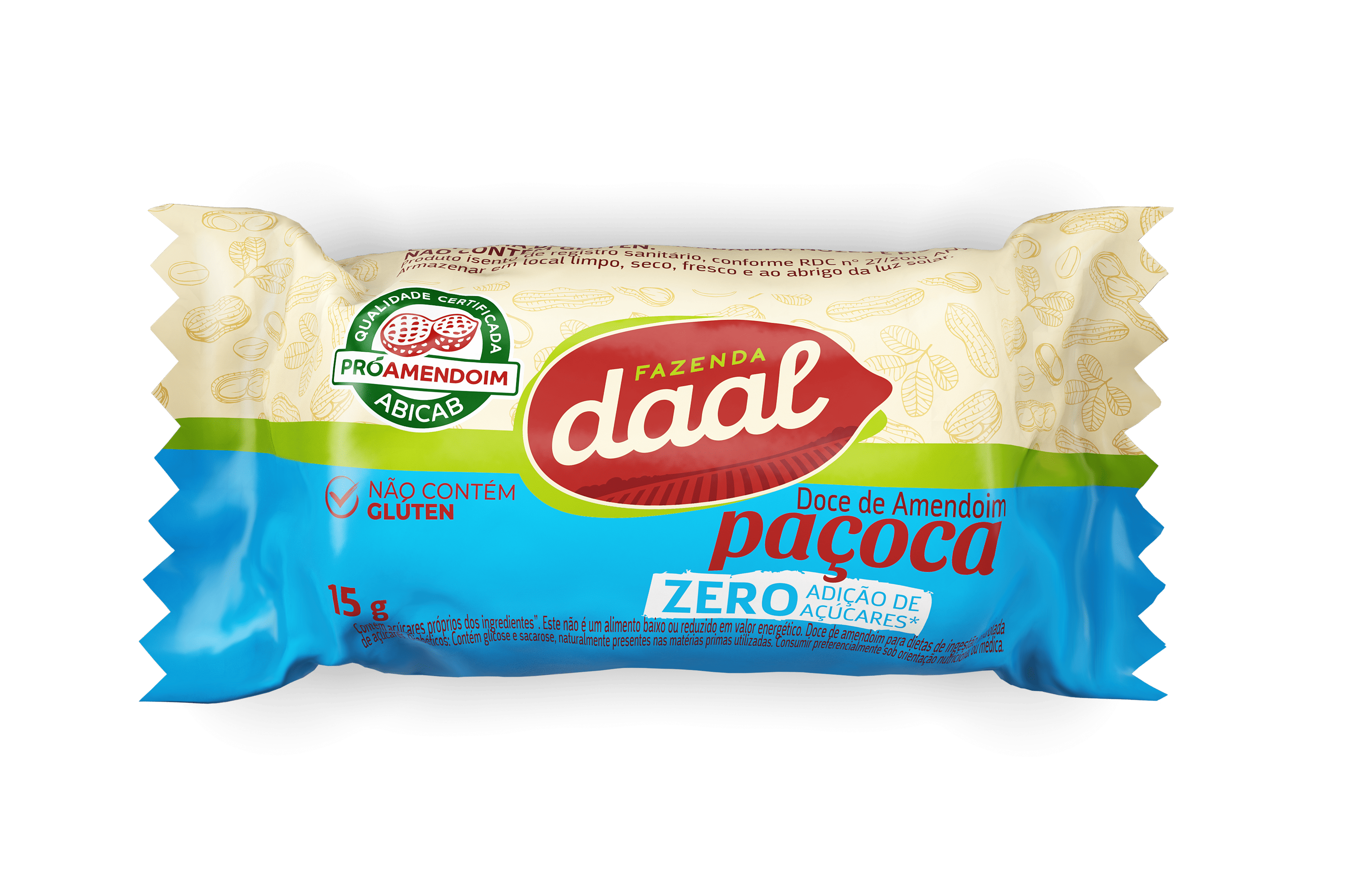 Embalagem Paçoca rolha zero adição de açúcar 15 g