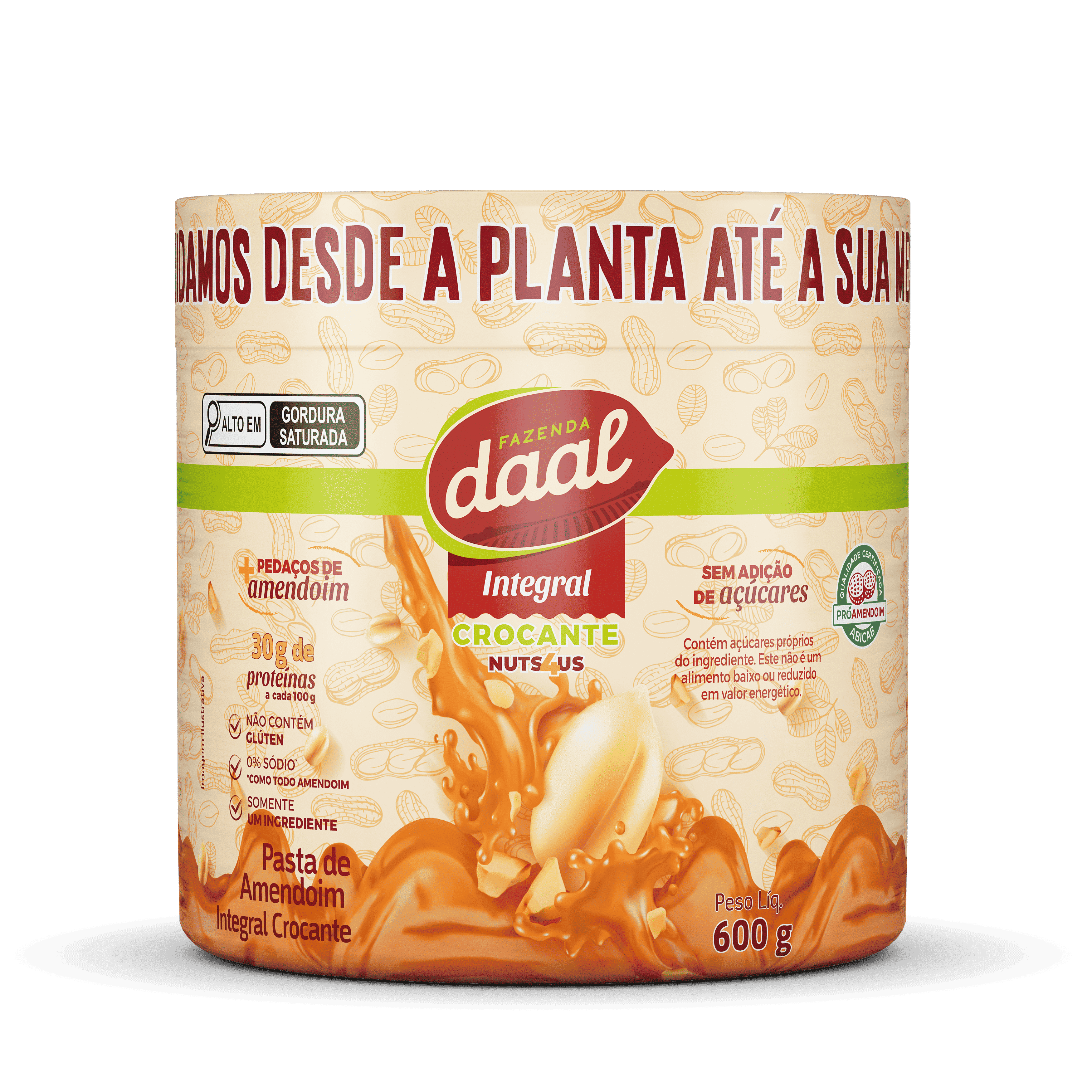 Embalagem Pasta de Amendoim Tradicional Integral Crocante Nuts4us 600 g