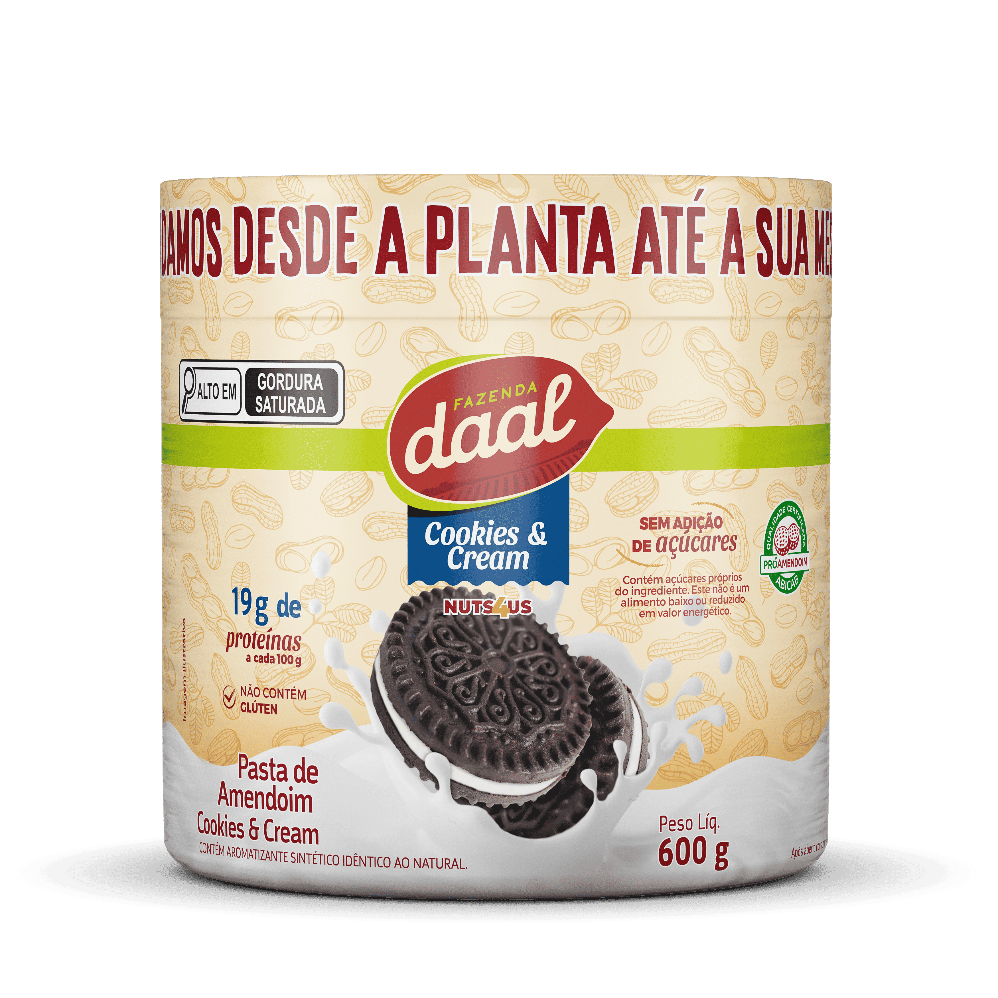 Embalagem Pasta de Amendoim Tradicional Integral Cookies & Cream 600 g